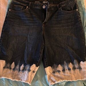 Style & Co Blue and White Jean Shorts with Bleached Hem